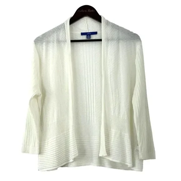 Apt 9 Women White Open Front Knit Cardigan Sweater Lightweight MP Petite 1423R4 - Picture 1 of 12